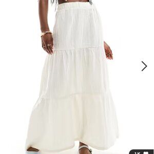 Pieces Boho Tiered Maxi Skirt White